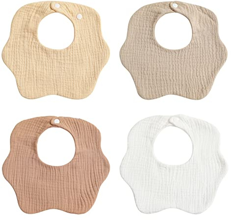 LICHENGTAI 4 stycken babyhaklappar mjuk muslinhalsduk baby absorberande dregelhaklappar baby med 2 justerbara tryckknappar, babyhaklappar för småbarn pojkar flickor