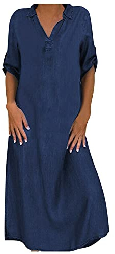 Robe d'été en jean ample longue et décontractée pour femme - Robe à boutons - Grande taille