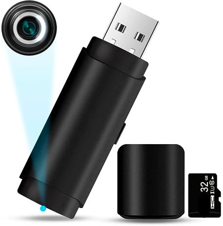SURKOS Mini Camara Espia Oculta USB, Camara Vigilancia Interior, Camaras Espias Camufladas 1080P Real (Pack Premium 2025 sin Luz al Grabar y 512GB) Incluye MicroSD 32GB con Detección de Movimiento
