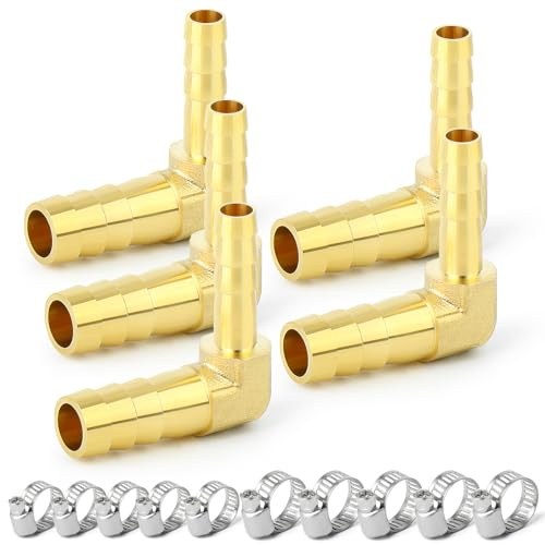 ERGAOBOY 5 Pezzi 10mm x 12mm Connettore Portagomma Riduttore in Ottone, Raccordo per Tubo Gomito a 2 Vie con 10 Morsetti