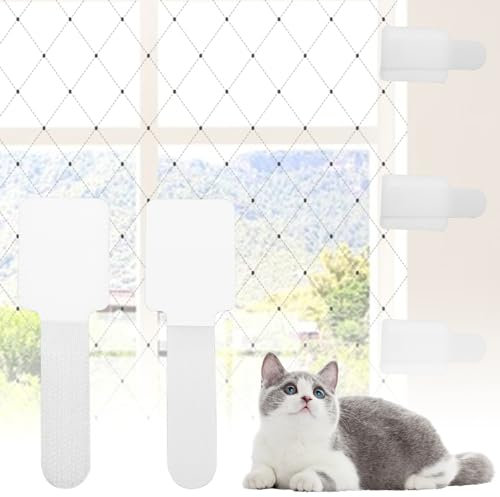 Hcunbsu 60 Stück Katzennetz Befestigung, Katzennetz Klebehaken, Klettverschluss Band für Katzennetz für Balkon, Balkonnetz für Katzen, Katzen Balkonschutz (Ohne Katze Netz)