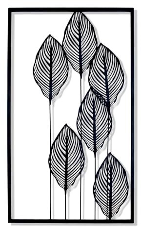 Spetebo Metall Wandbild BLÄTTER in schwarz - 60 x 35 cm - Deko Bild zum Aufhängen - Wand Schmuck Bild modern hängend