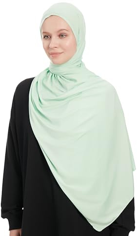 Jersey Hijab Scarf for Women – Mint Jersey Hijab Scarf Muslim Headscarf – Long Muslim Accessories Headscarf Shawl - Islamic Hajib Headwrap Fashion Scarves Solid Color - Ramadan Head Wrap (Mint)