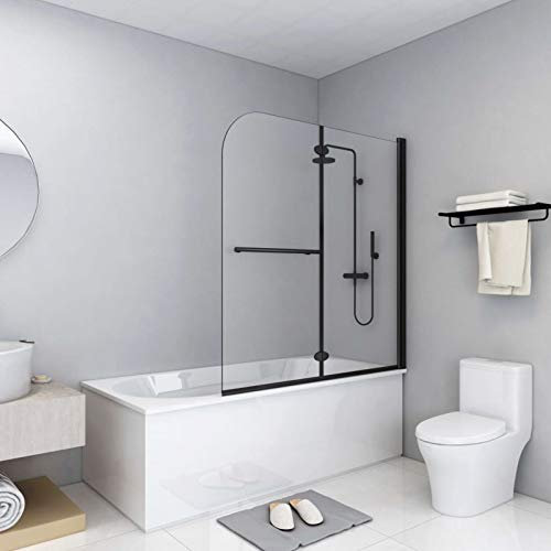 Iiaky Box Doccia Pieghevole a Libro 2 Pannelli in ESG 120x140 cm Nero,Parete Vasca da Bagno Doccia,Parete Vasca,Vetro Trasparente per Vasca da Bagno Adatto Vasca Parete Doccia