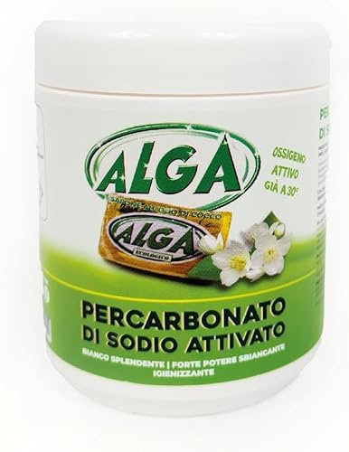 ALGA BIO - Percarbonato di Sodio Attivato Polvere Sbiancante Smacchiante Igienizzante Ecologico Naturale per Bucato a Mano e Lavatrice Alga -barattolo da 500 gr