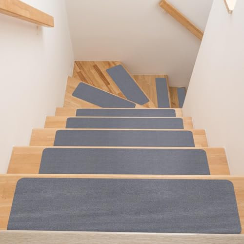 ANRO Alfombra para escalones, autoadhesiva, para interiores, alfombra para escaleras, antideslizante, autoadhesiva, para niños, mascotas, 120 x 30 cm, gris