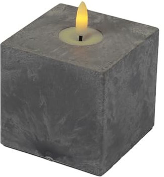 Marrakesch Industrial Deko LED Kerze Stumpenkerze in Zement Design Quadratisch 11cm | Outdoor Flackernde Led Kerzen Batteriebetrieben mit Timerfunktion für Kerzenständer Baddeko & Weihnachtsdeko