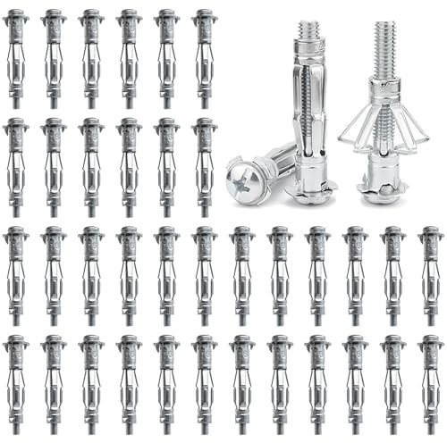 DAIRYCOF 20 Stück Hohlraumdübel Metall verzinkt Hohlwanddübel M8x52mm Expansion Nuts Hohlraumdübel Dünne Befestigungen für Befestigungen in Gipskartonplatten (50, M5*37mm)