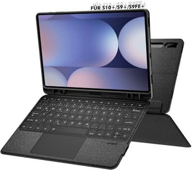 Doohoeek Tastatur mit Hülle für Samsung Galaxy Tab S10+/S9+/S9FE+ 12,4 Zoll, Bluetooth Keyboard Case für Samsung Tablet S10 Plus 2024, QWERTZ Deutsches Layout mit Trackpad, Schwarz