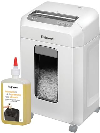 Bundle of Fellowes 12 Sheet Paper Shredder for Office - Mini Cut Shredder with Auto Reverse & SafeSense Technology - Powershred 12Ms with 23L Pull-Out Bin + Shredder Oil for Paper Shredders, 355ml