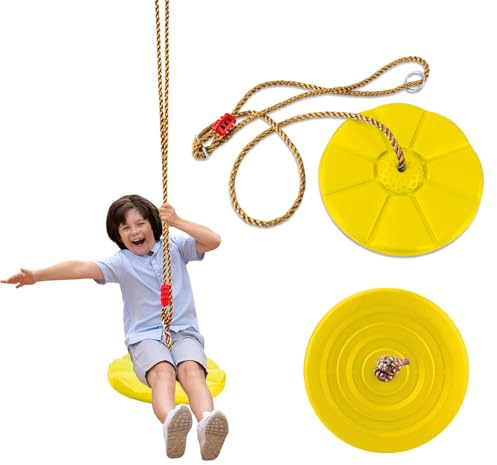 Hengrongshen Balancoire Exterieur, Balancoire Enfant avec Corde Escalade pour Enfant et Adulte, Siege Balancoire Charge Max 150kg, Balancoire de Disque pour Intérieure et Extérieure (Jaune)