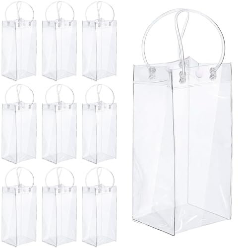 10 pezzi Champagne in PVC trasparente, Refrigeratori Per Bottiglie Trasparenti, Impacco di ghiaccio in PVC Champagne, Borsa Refrigerante Bottiglie con Manico per Champagne Vino(Con bottoni)