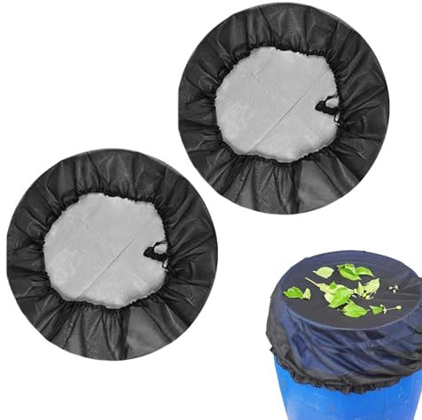 2 coperture in rete per barili da pioggia, copertura regolabile da 60 cm con coulisse, coperture impermeabili regolabili, coperchio a rete per serbatoio d'acqua, coperture nere in rete per secchio da