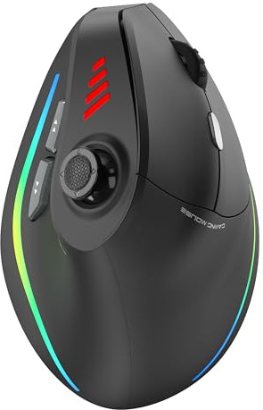 TRELC Wireless Gaming Mouse with 5 D Rocker, 24000 DPI/11 Programmable Buttons, Ergonomic Mouse for 2 Devices Connection (BT+2.4GHz), Vertical Rechargeable Mice for PC/Laptop/E-Sports/Gamer (Black)