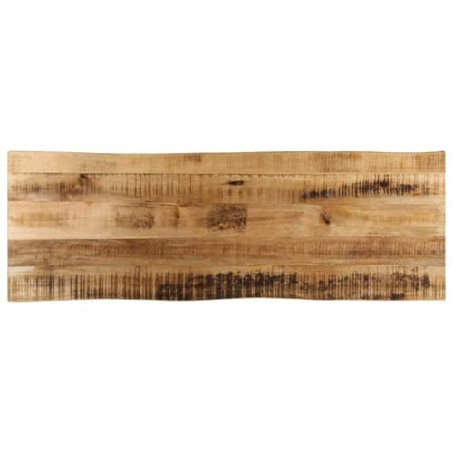 QUAHEAS Bordsskiva med trädkant 140 x 40 x 2,5 cm, grov mango massivt trä, ersättningsbordsskiva för matbord, skrivbord eller sidobord, naturkant, unik