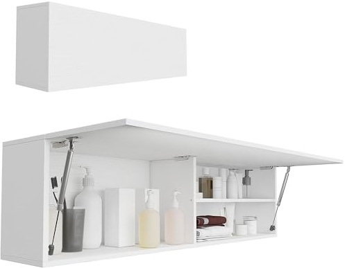 HOMCOM Mobile Bagno da Parete, Mobiletto Bagno Pensile Sospeso Moderno con Anta Soft Close, 2 Scomparti e Ripiano Intercambiabile, per Soggiorno e Ingresso, Salvaspazio, 120x23x30 cm, Bianco