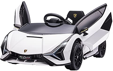 HOMCOM Lamborghini Sian Licensed 12V Electric Car for Kids 2 Motors Toy Car with Remote Control Music Lights MP3 for 3-5 Years White