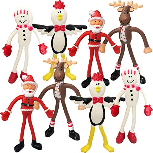 ArtCreativity Christmas Bendable Figurines - 12-Pack Holiday Fidget Toys for Kids, Includes Santa, Reindeer, Snowman & Penguin - Fun Christmas Party Favors & Stocking Stuffers