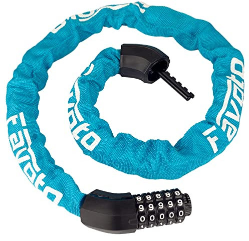 Favoto Fahrradschloss 5-Stellige Kombination Diebstahlsicherung Zahlenschloss Fahrrad Kettenschloss Motorradschloss mit Stahlkettenglieder für Fahrräder Grill Motorrad Tür Blau 114cm
