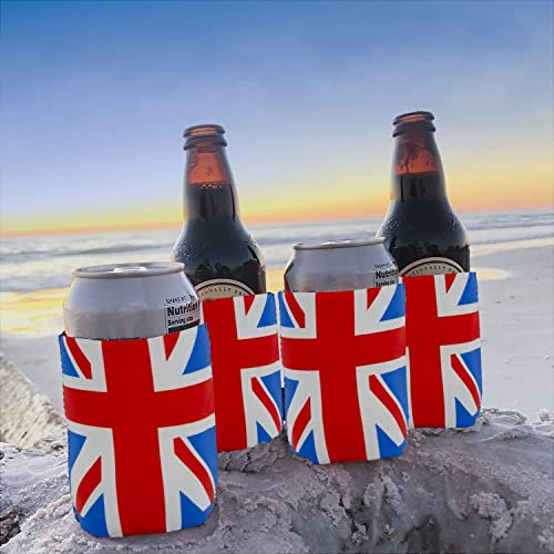 4Pack Union Jack Beer Coozies, British Flag Beer Can Cooler, Beer Can Cover for Bottles DIY Funny Party Gift