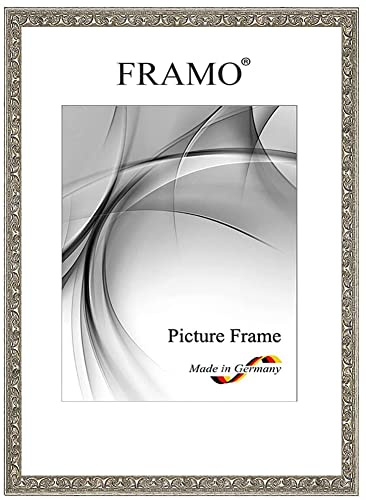FRAMO Marco de fotos barroco de madera maciza, 16 x 23 cm, plata envejecida, color y tamaño a elegir, marco retro vintage antiguo N°110