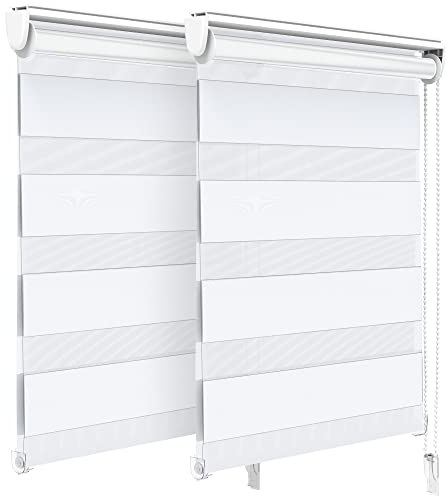 vounot Lot de 2 Store Enrouleur Jour Nuit Tissu Double avec ou sans Perçage 55x150cm Protection de Votre Vie Privée Rideau pour Fenêtres et Portes Store Chambre Facile à Installer avec Clips Blanc