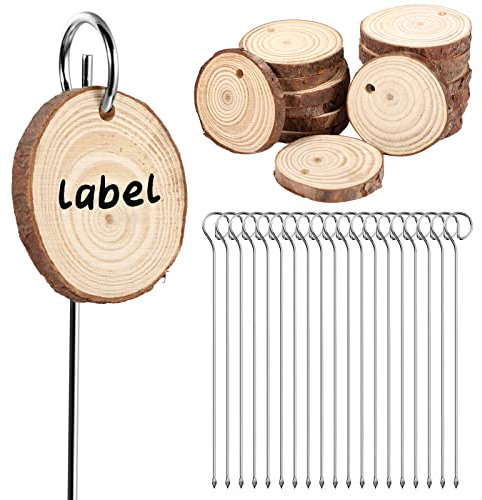 Lot de 20 étiquettes pour plantes d'extérieur, étiquettes en bois avec piquet pour plantes en pot, herbes, graines, fleurs, légumes