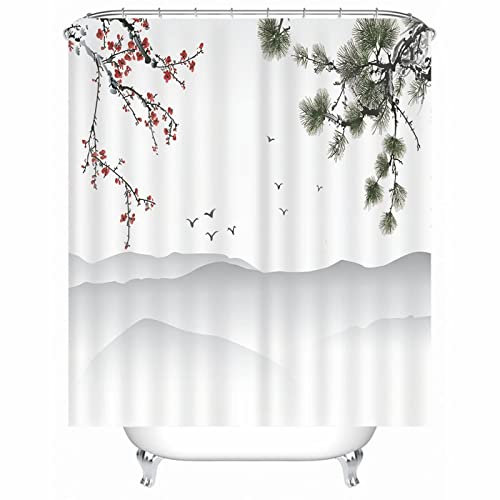 Stfery Bathroom Curtains Leaves, Badvorhang Textil Weiss Blumen Schwalbe Duschvorhang 150x180 Polyester Bad Vorhang Badezimmer Dekoration