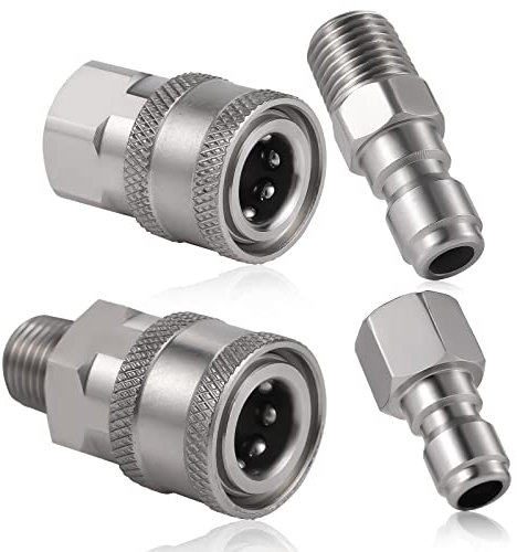SAVITA 4 Stück Hochdruckreiniger Kupplung, NPT 3/8inch Hochdruckreiniger Armaturen, Edelstahl männlich und weiblich Schnellkupplungen 3/8 Hochdruckreiniger Adapter (Innengewinde, Außengewinde)