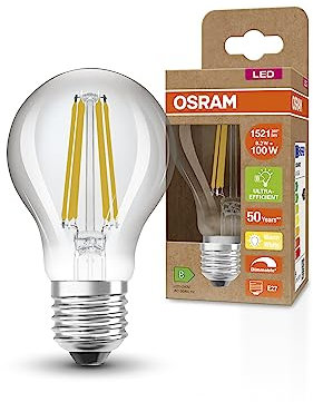 OSRAM Lampada LED SUPERSTAR+ CLASSIC A FIL 100, E27, goccia, 8.2W, 1521lm, 2700K, luce bianca calda, dimmerabile, filamento LED, basso consumo energetico, classe di efficienza energetica B