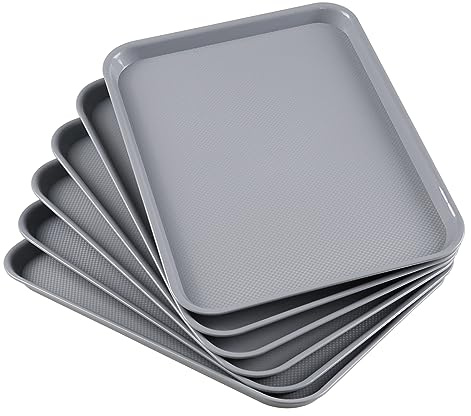 Bringer 6-Pack Rectangular Plastic Restaurant Serving Trays, Grey Fast Food Trays