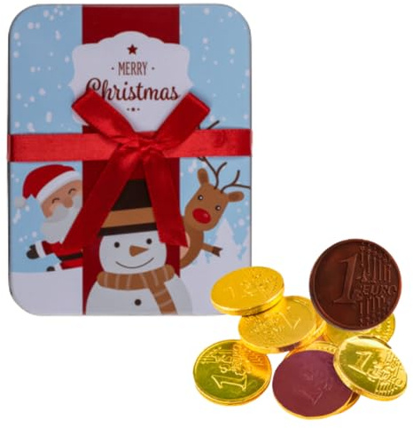 Boite à étrennes Bonhomme de Neige garnie de 15 pièces en chocolat de Noël | A Offrir à Noël ou en Fin d'Année