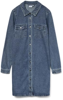 Vero Moda Vmjennie LS Short Denim Dress Mix Noos - Vestido Vaquero, Medio De Mezclilla Azul, M