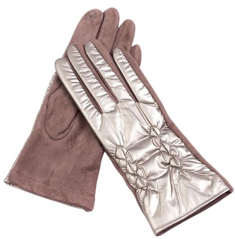RWGSNB Damen-Thermo-Winter-Fahrhandschuhe, Damen-Touchscreen-Handschuhe Aus Goldenem Wildleder, Warme, Gesteppte, wasserdichte Handschuhe, Winddichte Skihandschuhe, Fahrradhandschuhe