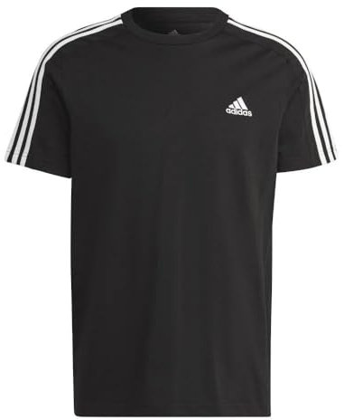 Adidas Uomo Essential Three Stripes Single Jersey tee, Black/White, XL