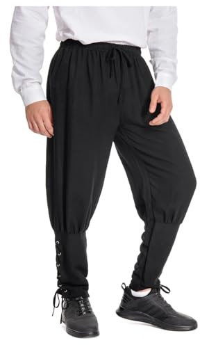 Helymore Pantalon médieval pour homme - Pour printemps, été, automne - Style vintage, victorien, viking - Noir, M