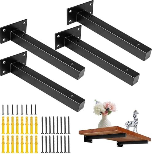 Set di 4 staffe invisibili per mensole galleggianti 15 cm, reggimensola in ferro nero, supporti a muro resistenti fino a 15 kg, per scaffali cucina, bagno, soggiorno e ufficio