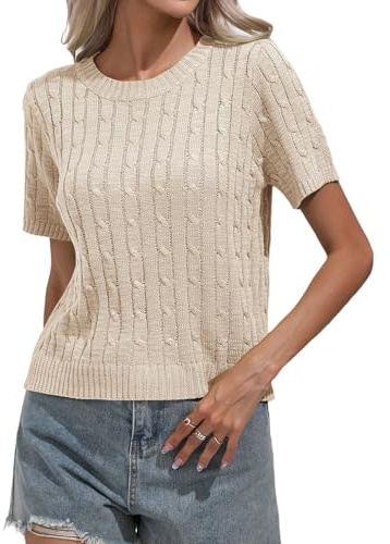 MINTLIMIT Womens Jumpers Short Sleeve Knitted Top Summer Casual Sweaters Lightweight Pullover Top