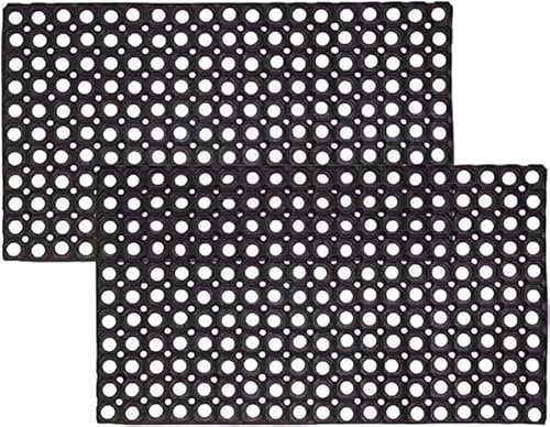 Pro Home Rubber Door Mat with Drainage Holes Washable Heavy Duty Non-Slip Anti Fatigue Dirt Scrapper Outdoor Floor Mat Office Home Caravan Entrance Backdoor Patio Garden (Pack-2, 60x40cm)
