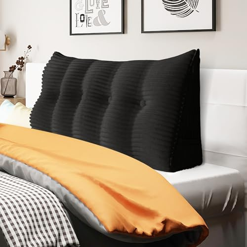 strusery Almohada de Cuña de Pana – Cojín Triangular Grande de Respaldo de Cabecera para Sofá Cama y Descanso en Cama, Soporte de Lectura, Posicionamiento de Almohadilla para Pies (Negro, 120x50x20cm)