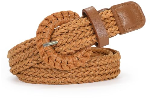 VONMELLI Cintura intrecciata da donna, in rattan, cintura in vita intrecciata per abiti estivi alla moda jeans pantaloni cintura in vita sottile, Marrone, S:Up to 31 Inches