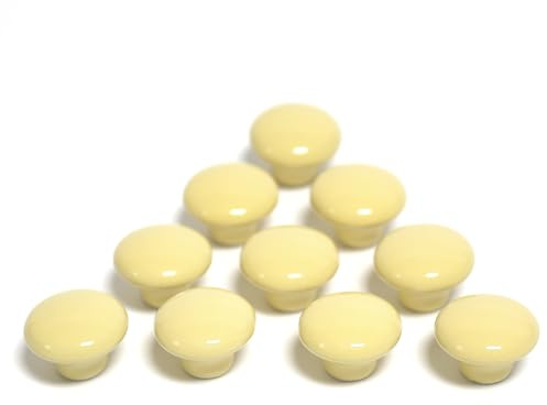 Auped Lot de 10 boutons de meuble en céramique (jaune clair) design vintage pour chambre d'enfant, cuisine et commode – Avec matériel de montage