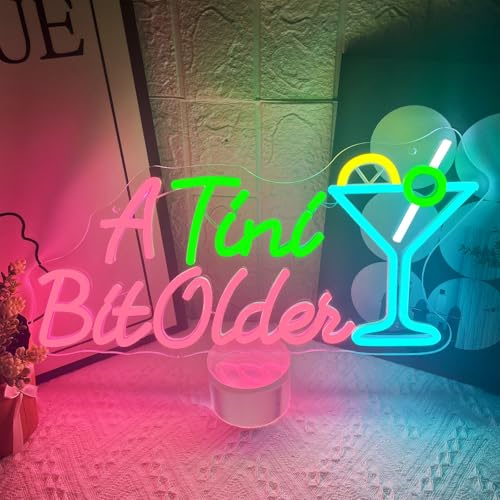 A Tini Bit Older Neon Sign, Dimmable Martini Party Decorations Neon Light Sign, Martini Birthday Decor Neon LED Signs, A Tini Bit Older Neon Lights Themed Home Bar Party Decor Christmas Gift for Martini Lover