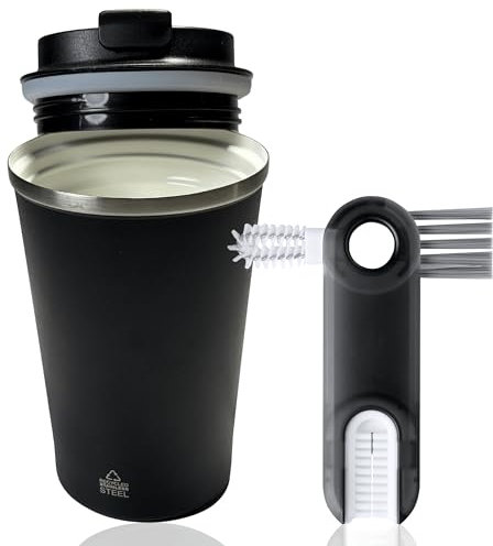 Quodelo Termo Café Pequeño - Vaso Termo Café para Llevar 350 ml - Taza Termo con Interior Cerámico - Vaso Térmico con Cepillo, Fácil Limpieza - Travel Mug Anti Goteo