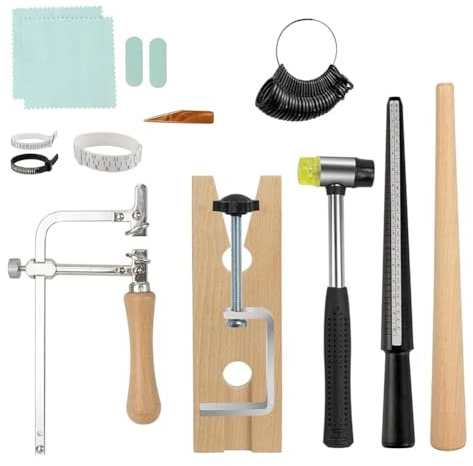 Remingtape Kit d'outils de taille de bague pour la fabrication de bagues en plastique - Marteau à main en caoutchouc - Scie - Chiffon de polissage - en bois - Outils de fabrication de bagues