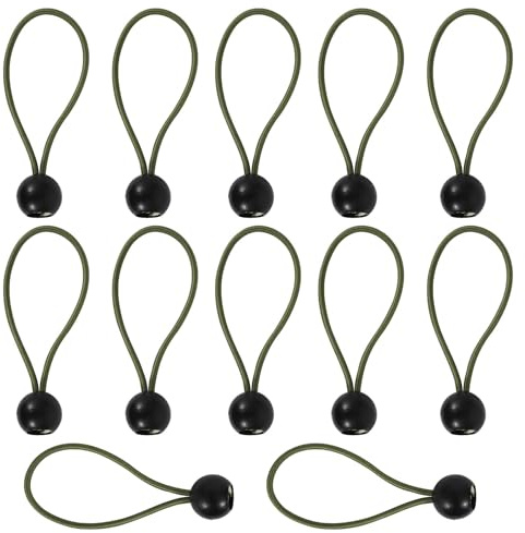 CONGGUAN 12 Pcs Bungee Cord with Balls Heavy Duty Tarp Bungees Ties Elastic Tie Down Straps for Tarpaulin Tent Canopy Marquee Banner Shade Net for Outdoor Use