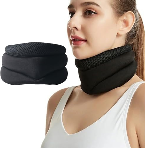 Giutsaull Justerbart mjukt nackstöd - ergonomiskt stöd (svart) nackdekompressor för smärtlindring, perfekt för sömn, resor och arbete, andningsbart och justerbart halsband