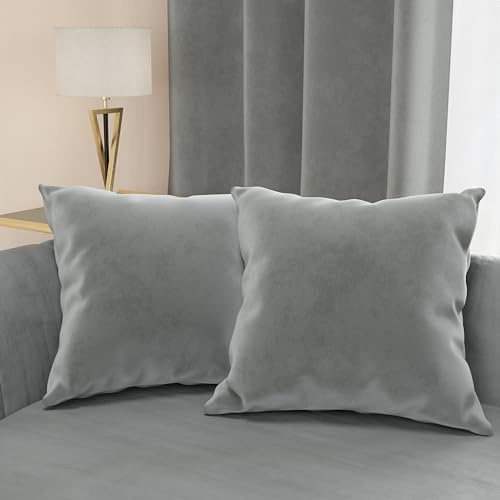 PETTI ARTIGIANI ITALIANI - 2 Cojines de Terciopelo con Relleno para Sofá y Cama, Fundas de Cojín Decorativas con Bolsillo, 70x40 cm, Gris Oscuro