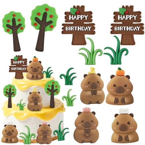 12 pezzi Capybara Decorazioni Torta Compleanno,Decorazioni Torte Capibara Figure Animali,Decorazione Dolci,Tortadicapibara Decorazione,Figure Animali,Torta Personalizzata (Marrone)