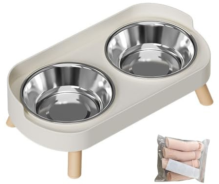 EMUKOEP Förhöjda Dubbla Hundskålar, Snyggt Upphöjt Hundskålställ med Foder i Rostfritt Stål Inkluderar Stänkskydd för Kladdfri Utfodring, Perfekt för små Till Stora Raser